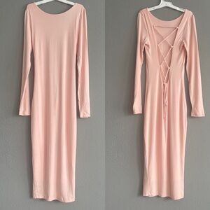 Chic Backless Pink Long Sleeve Dress